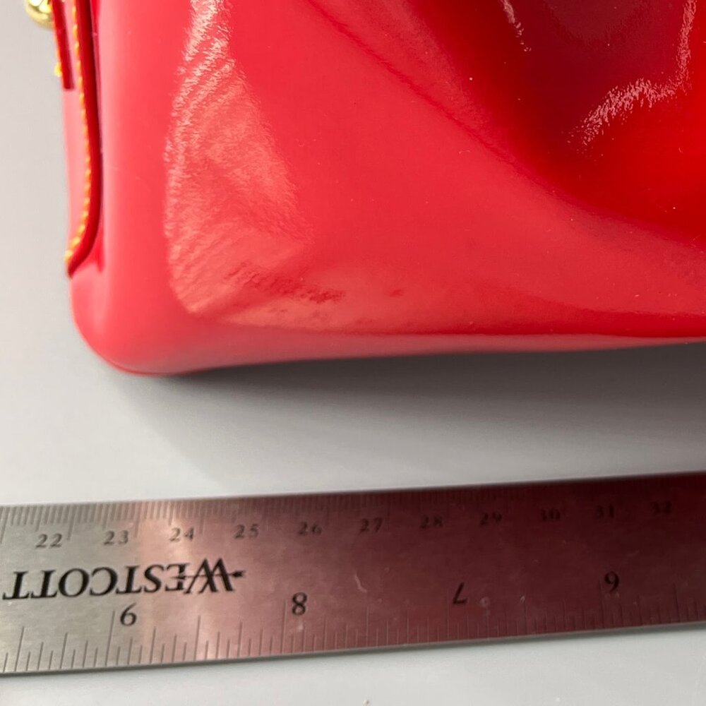 DOONEY & BOURKE 1975 SALEM LIPSTICK RED PATENT LEATHER LEATHER GOLD STITCH PURSE - Picture 6 of 10